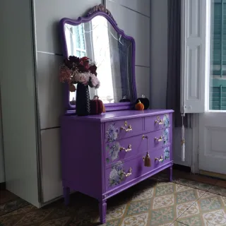 Cómoda Vintage Lila • Mueble Tocador + Espejo