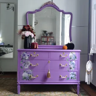 Cómoda Vintage Lila • Mueble Tocador + Espejo