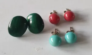 Pendientes Plata Ley Bola Verde, Roja, Turquesa