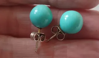 Pendientes Plata Ley Bola Verde, Roja, Turquesa