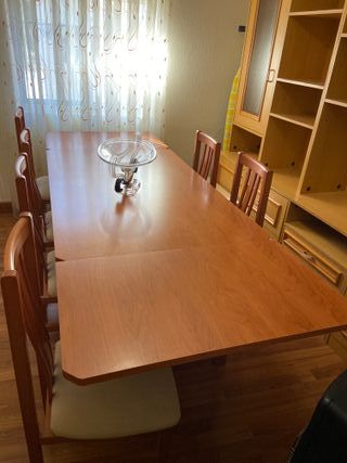 Conjunto mesa y 6 sillas madera