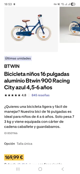 Bicicleta Infantil BTWIN ALU 16 Azul