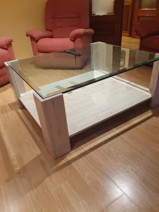 Mesa de centro cristal y piedra