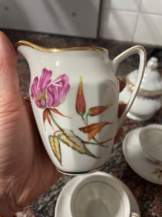 Juego de café antiguo porcelana flores