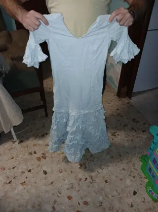 Traje de flamenca para niña celeste