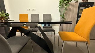 Mesa y 6 sillas Cristal Acero Premium Muebles Rey