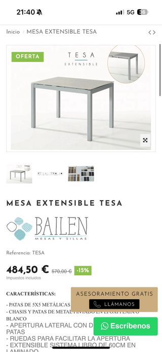 Mesa extensible cocina piedra y metal