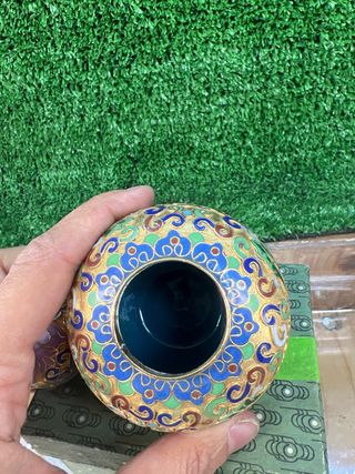 Vasetto cloisonné oro dipinto rotondo