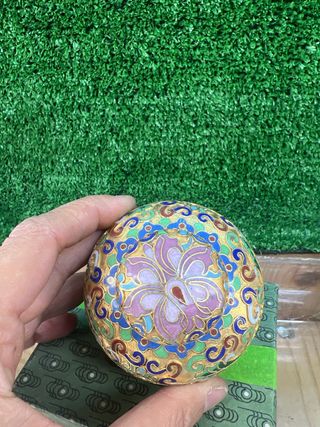 Vasetto cloisonné oro dipinto rotondo