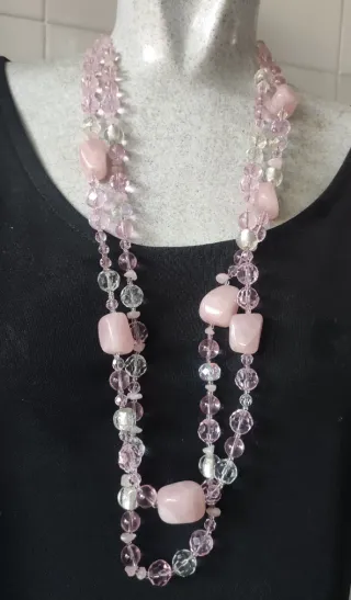 Collar Cuarzo Rosa Cristal de Roca y plata