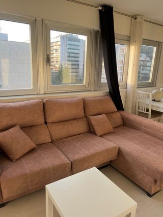 Sofá Chaise Longue Rosa/Marrón Tela