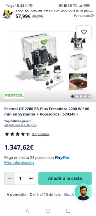 Festool OF 2200 EB + Accesorios fresadora