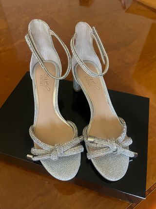 Sandalias Jewel Badgley Mischka Plata Tacon Medio