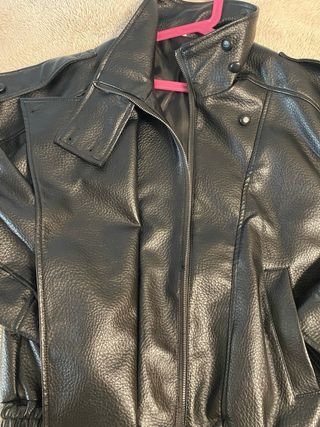 Cazadora de cuero negra, Za, YSL style, oversize