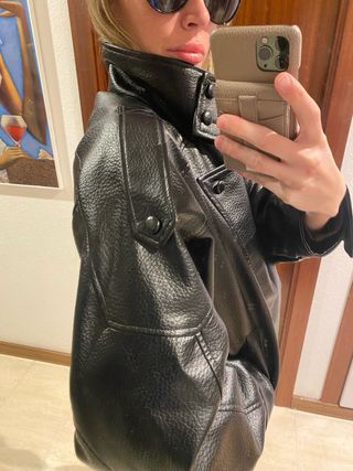 Cazadora de cuero negra, Za, YSL style, oversize