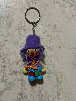 Portachiavi vintage clown in legno e stoffa