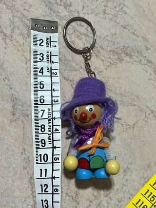 Portachiavi vintage clown in legno e stoffa