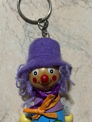 Portachiavi vintage clown in legno e stoffa
