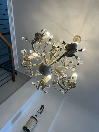 Lámpara chandelier metal y cristal 5 luces