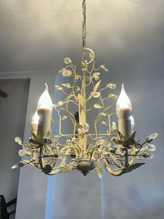 Lámpara chandelier metal y cristal 5 luces