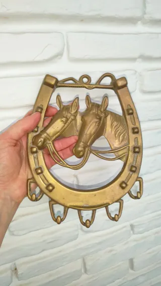 Colgador Bronce Antiguo Herradura Caballos