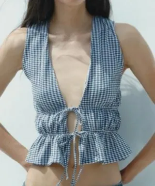 Top Zara Cuadro Vichy Lazos Talla L