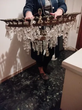 Lámpara araña antigua metal y cristal