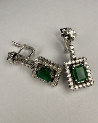 Pendientes Oro Blanco 18k Esmeralda Diamantes