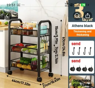 Carro - carrito Organizador Cocina 3 Niveles Negro