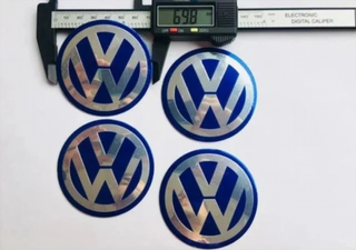 4 CHAPAS PEGATINA DE CENTRO DE RUEDA VW AZUL 70MM