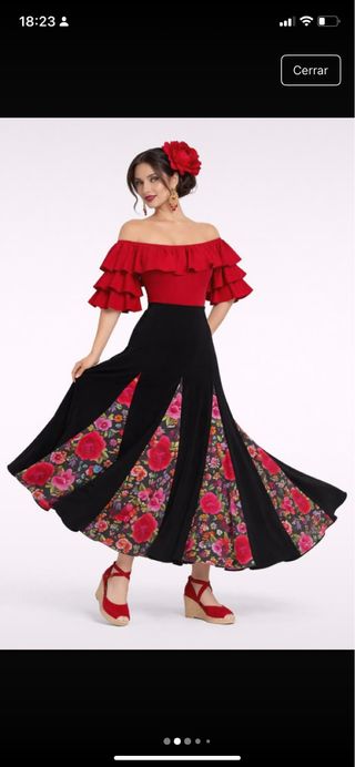Falda Flamenco Larga Elástica Negra/Roja