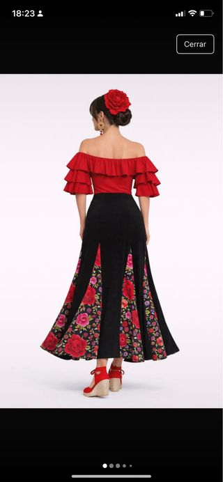 Falda Flamenco Larga Elástica Negra/Roja