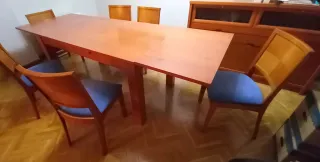 Mesa de salón con 6 sillas tapizadas