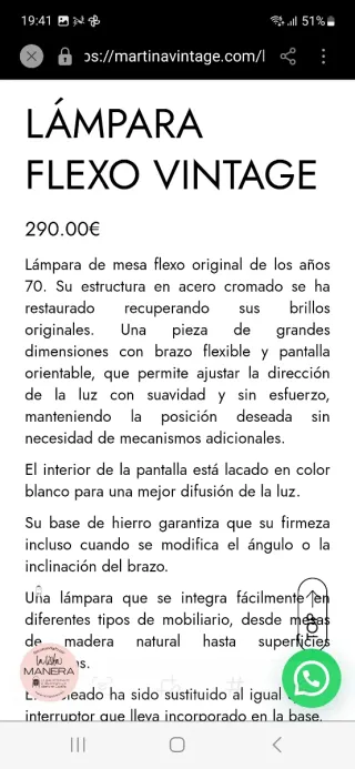 Lámpara Flexo Vintage Martina  De los años 70