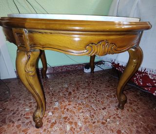 Mesa auxiliar madera y mármol jaspeado