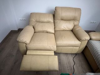 Divano 3+2 in pelle beige