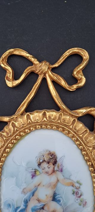 Miniatura porcellana angelo con fiori 9x12