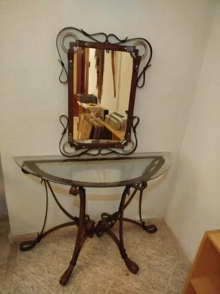 Consola in Ferro e Vetro con Specchio