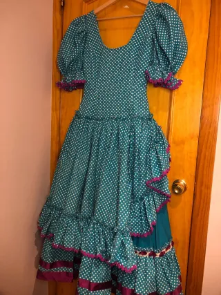 Vestido Flamenca Turquesa Lunares Buganvilla