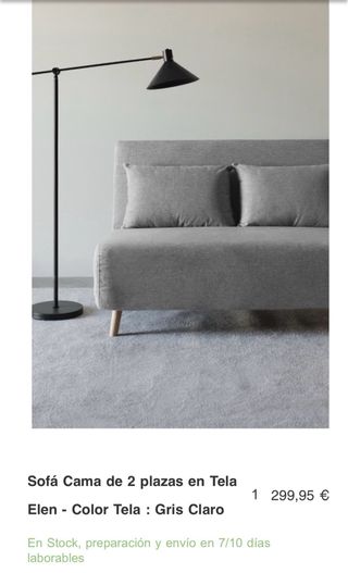 Sofá Cama 2 Plazas Sklum Gris