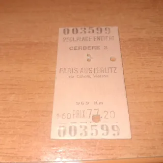 Billete Tren Antiguo Cerbere-Paris
