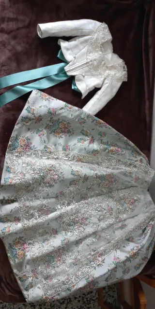 Traje Fallera Niña Blanco y Turquesa