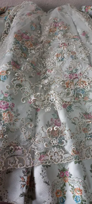 Traje Fallera Niña Blanco y Turquesa