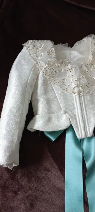 Traje Fallera Niña Blanco y Turquesa