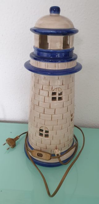 Lámpara Faro Cerámica Beige y Azul
