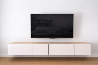Mueble TV blanco y madera 2 módulos
