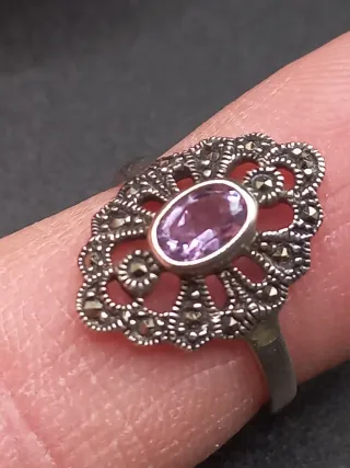 Anillo Plata y Piedra Morada Talla 12,5 mm