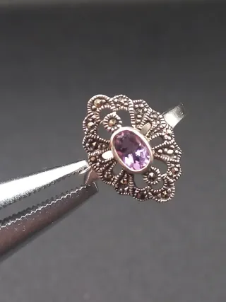 Anillo Plata y Piedra Morada Talla 12,5 mm