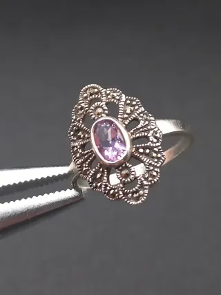 Anillo Plata y Piedra Morada Talla 12,5 mm