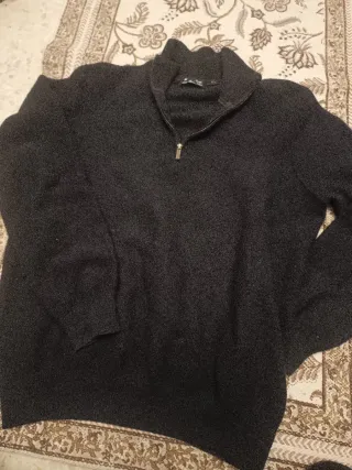 Jersey lana azul marino cuello cremallera S